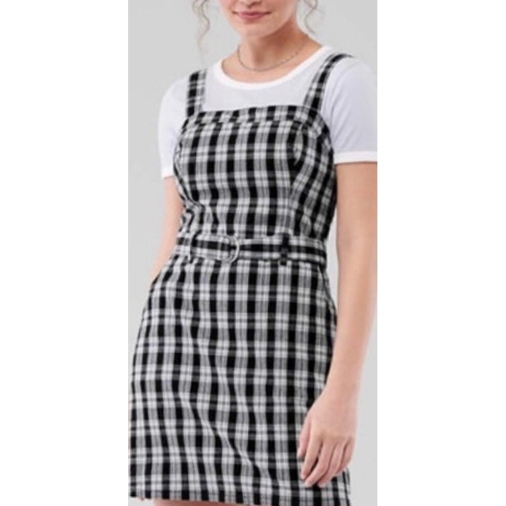 Hollister Plaid Mini Dress Sleeveless Black White Casual Size‎ M